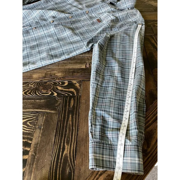 Carhartt 100% Cotton Button Down Men’s Medium Blue Brown Country Western Aztec - Picture 8 of 10